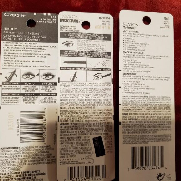 Brand New!  3 Eyeliners in brown, Covergirl, Maybelline, Revlon *NEW IN PACKAGE* - Picture 2 of 2